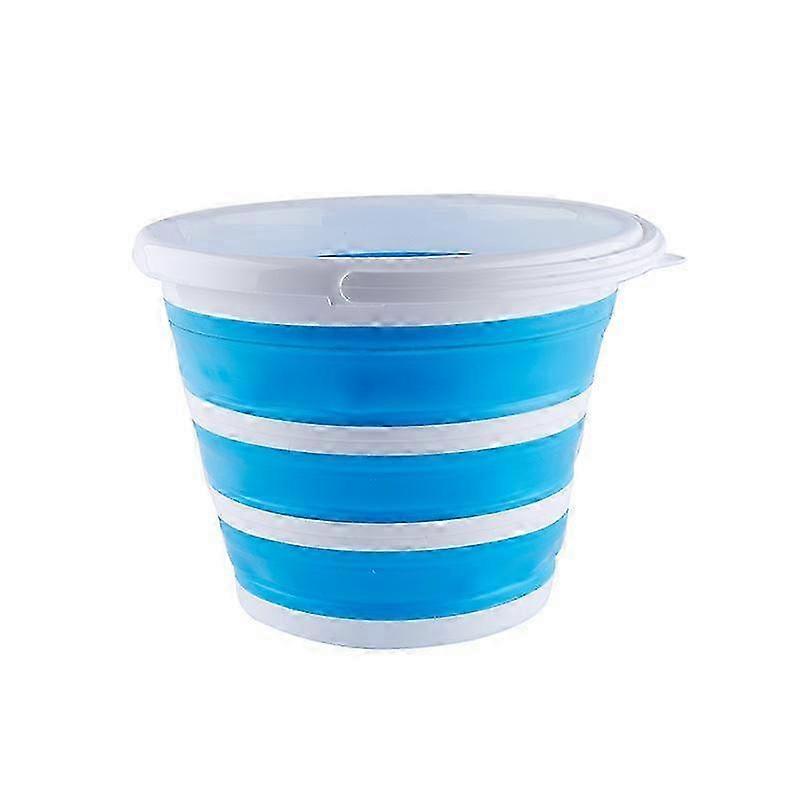 10L Collapsible Bucket with Lid - Silicone Plastic Water Bucket for Camping - White Blue