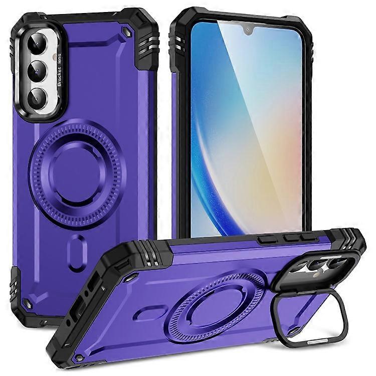 Compatible For Samsung Galaxy A55 5G Case Compatible with MagSafe Metal Lens Frame Kickstand PC+TPU Mobile Cover