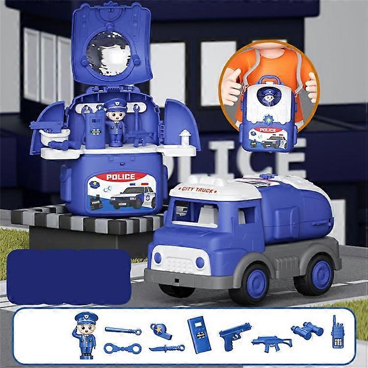 HP7719 DIY Kids Fire Truck Toy Set Engineering Vehicle Storage Tool Pretend Play Car Model Toy