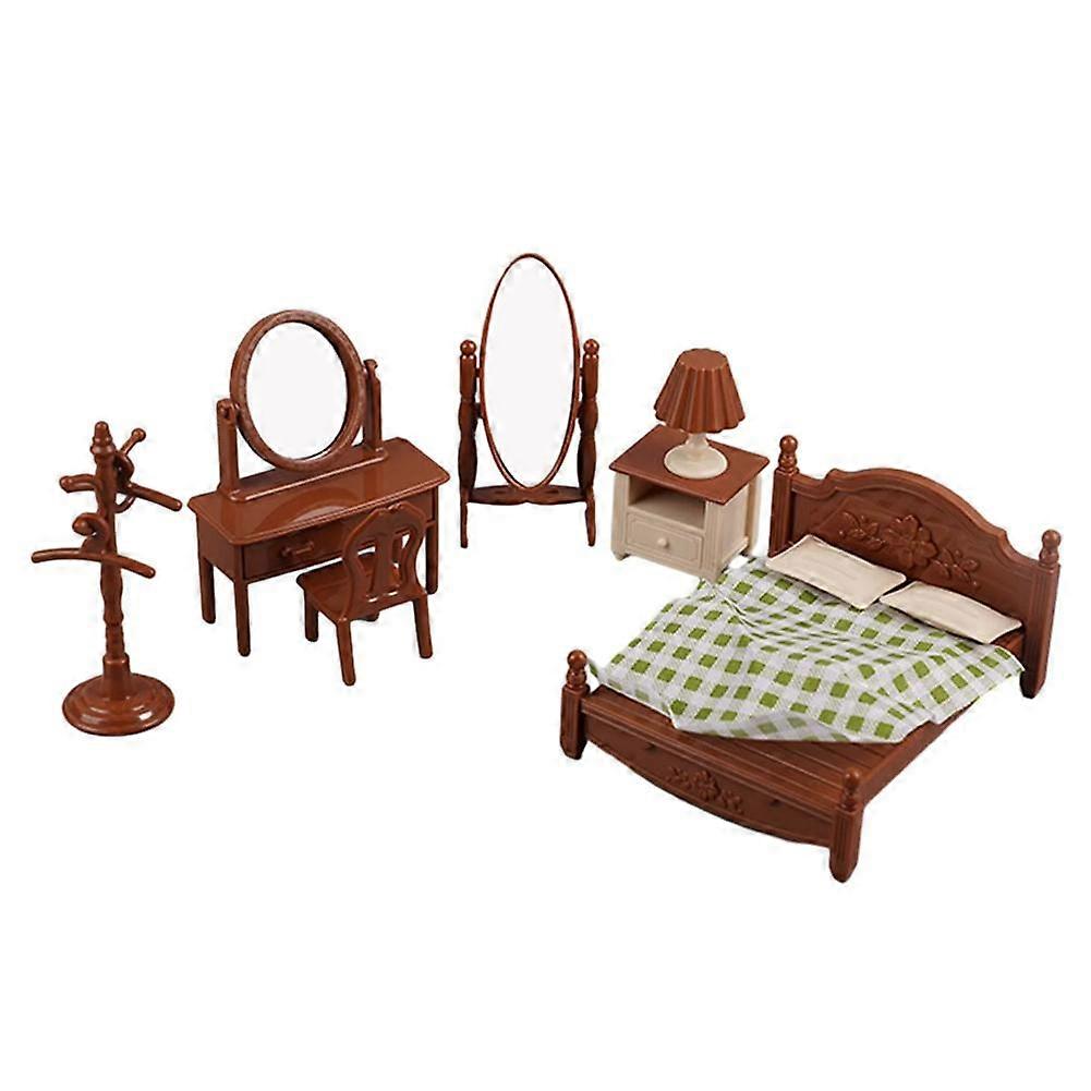 A07 Retro bedroom set (A)$Miniature furniture, doll house simulation scene, small ornaments, living room table and chair set