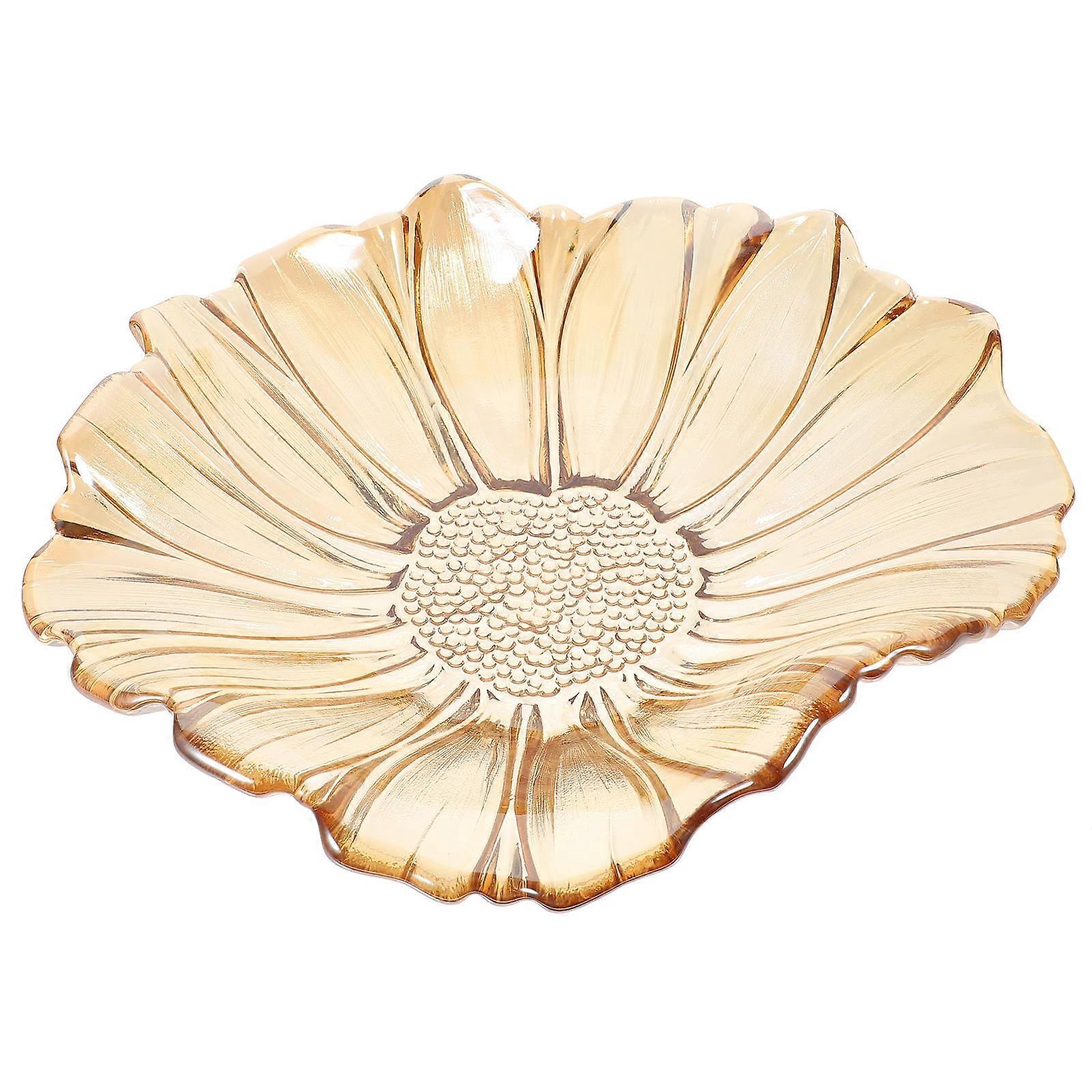 Sunflower Design Glass Storage Plate Decorative Amber Fruit Bowl for Snacks Desserts Stackable Space Saving Design for Daily Use Parties