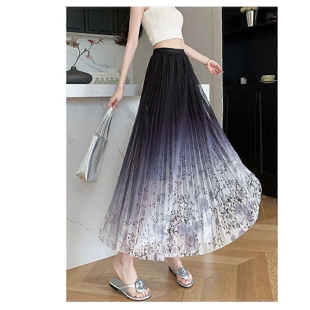 DX~Spring/Summer New Fat MM Gradient Mesh Half Skirt Women's High Waist Mid length A-line Skirt pleated skirt