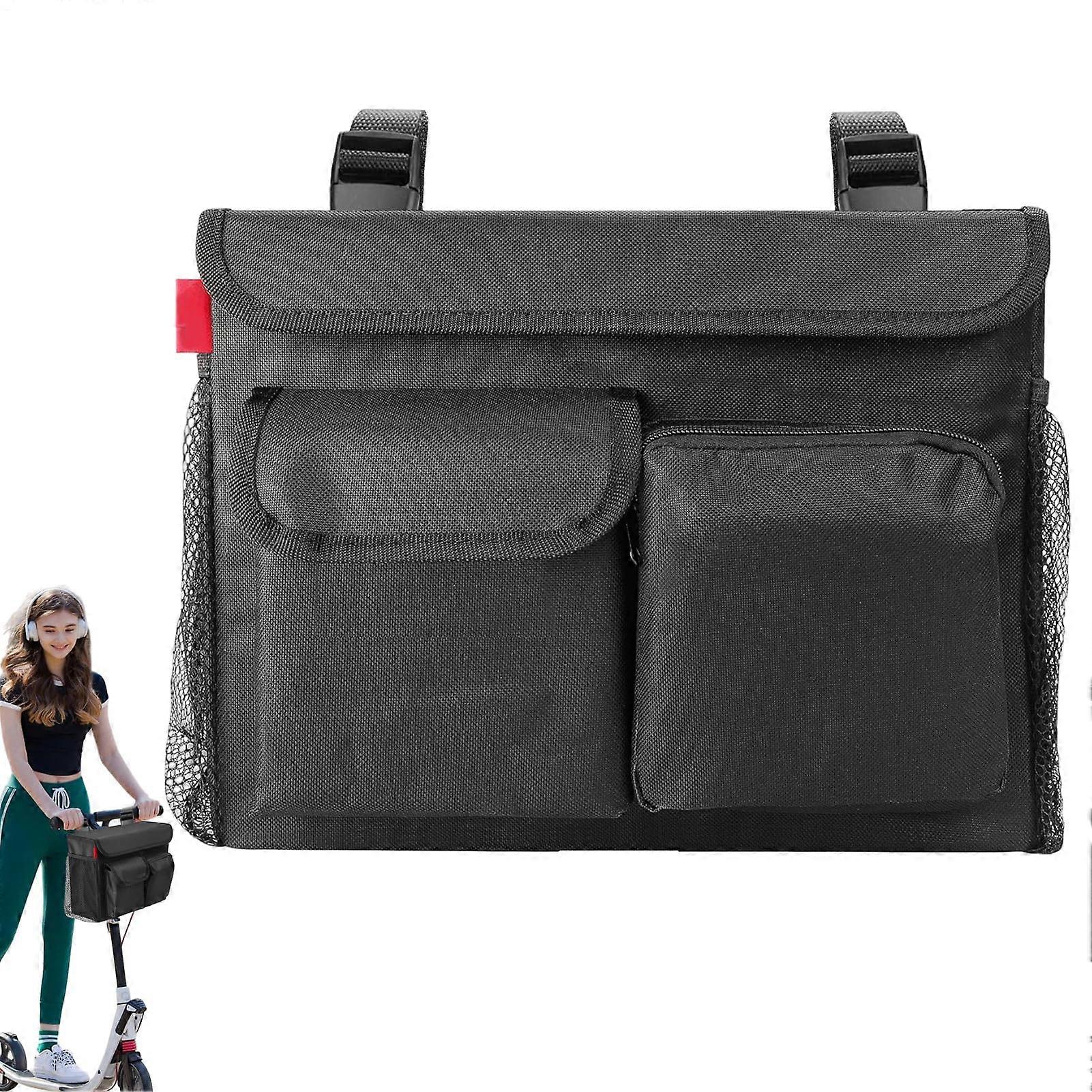 Scooter Frame Bag Hard Shell Front Pouch With Multi Pocket Storage For Cycling And E-Scooters, Coffee Cup Holder, Tools