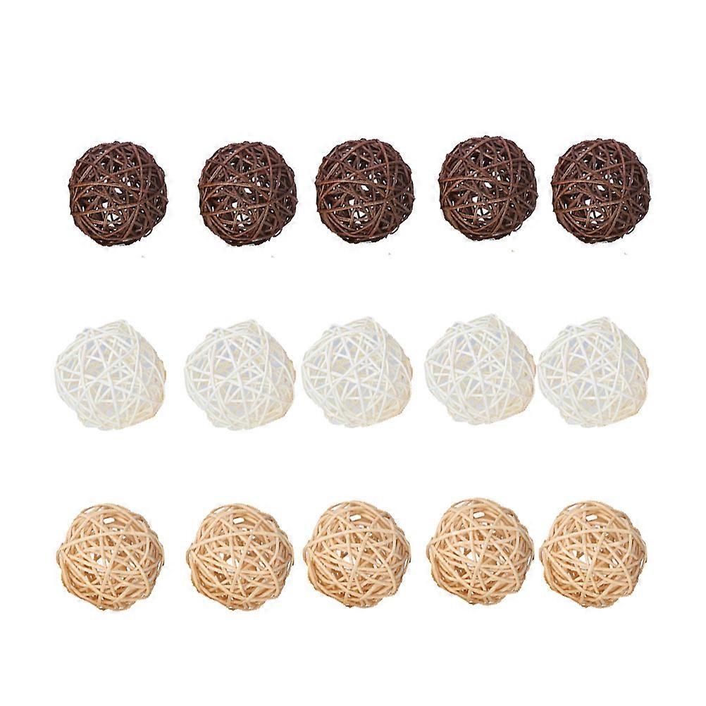 15pcs Natural Rattan Decorative Balls White, Beige & Coffee Hanging Ornaments for Home, Office & Event Decor