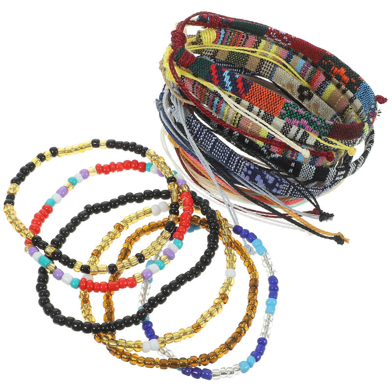 Colorful Beaded Anklets Bohemian Style Woven Hand Bracelet Accessory Braided Foot Chain 18Pcs