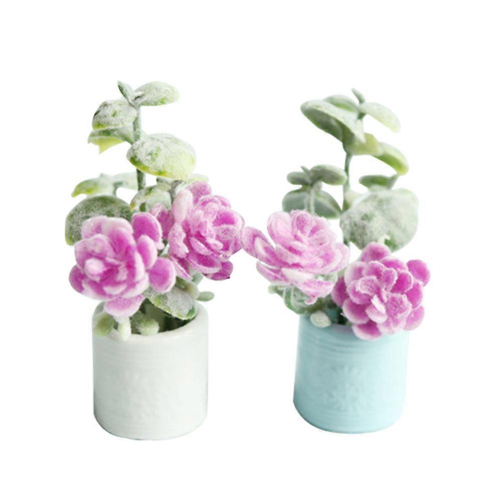 Mini Bonsai Model Mini Potted Plant For Diorama Simple Style Ceramic 2Pcs