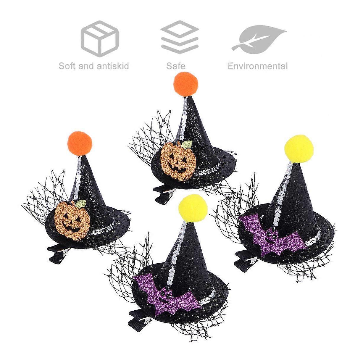 Girls Hair Accessories Pointed Hat Shape Hairpin Clips For Halloween Party Assorted Color 4Pcs