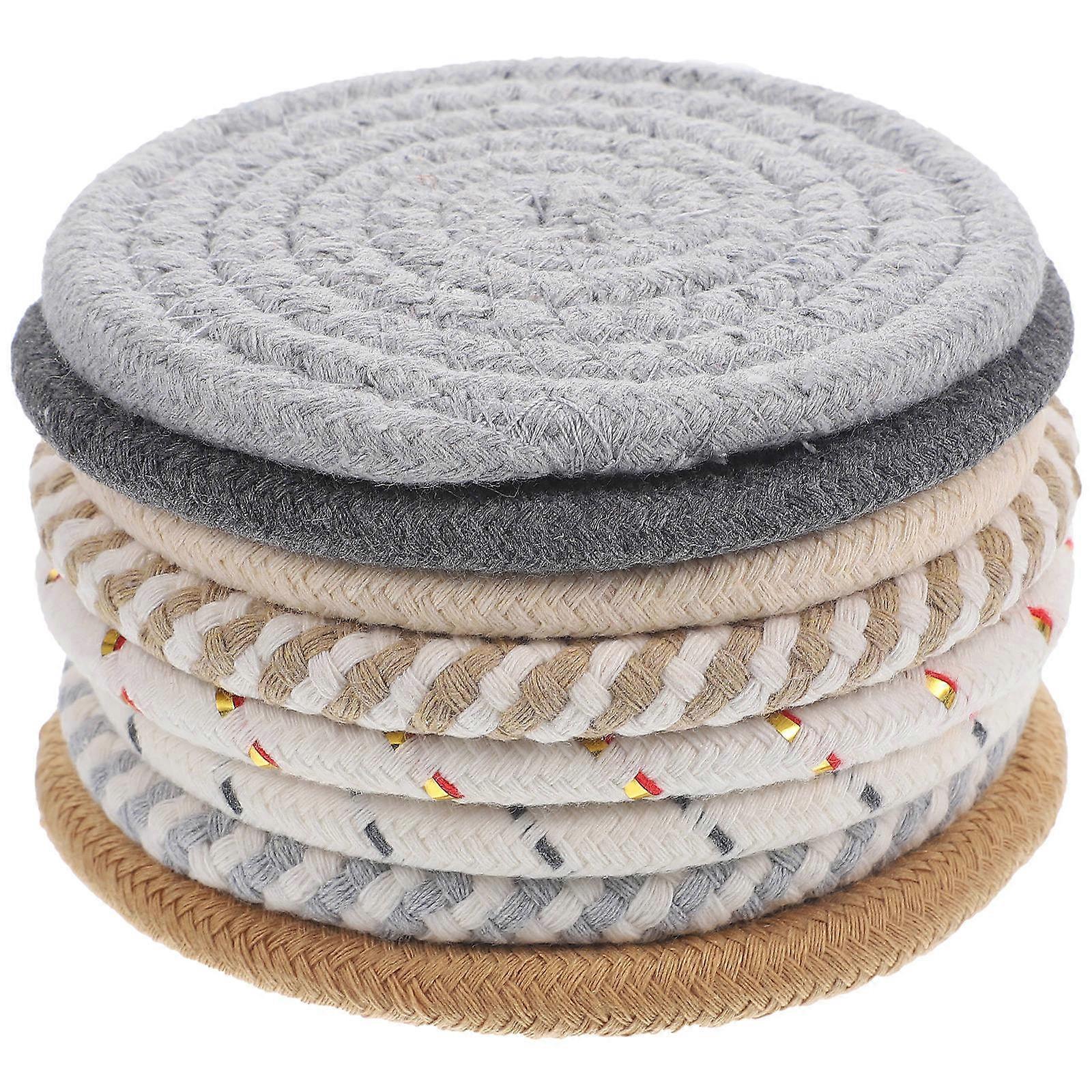 Place Mats For Dining Tables Round Woven Cotton Coaster Heat Insulation Small Placemats for Home Use 8Pcs