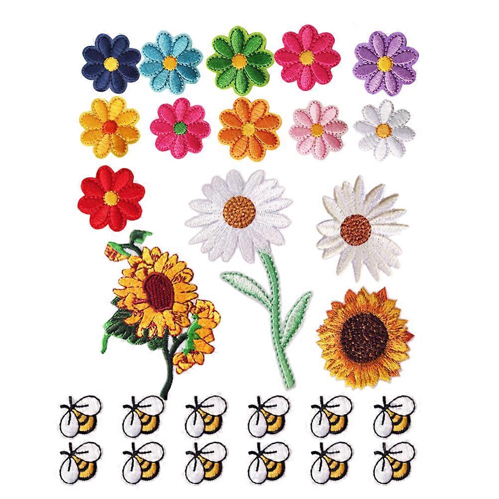 Kleidung Applikation Patch Bügel Auf Patches Biene Blume Bestickte Applikationen Für DIY Projekte Mode Upgrade Polyester 27Pcs