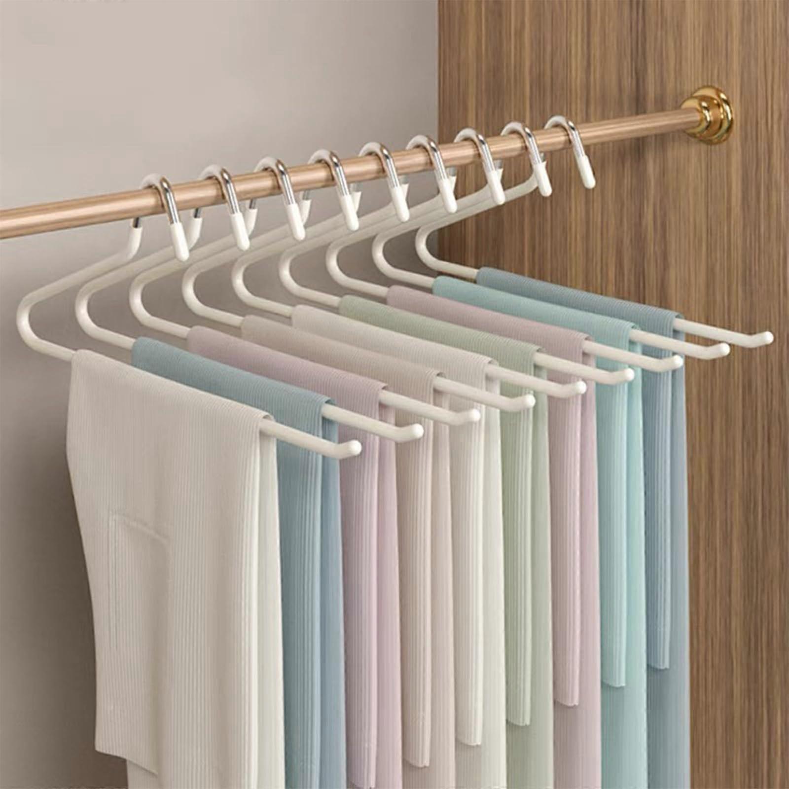 Trouser Hangers, Pack of 12 Trouser Hangers, SpaceSaving, Metal Trousers Hangers with Open Ends and NonSlip Coating, (BeigeWhite 12) 1 12