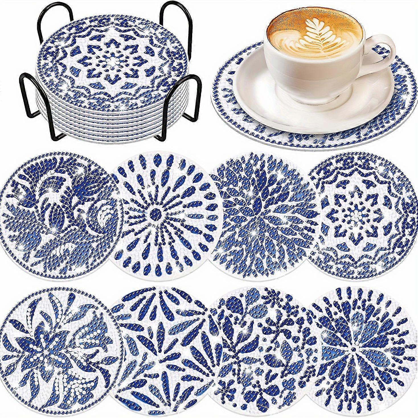 8 Pieces Diamond Art Coaster Set, DIY Kit, Suitable for Beginners