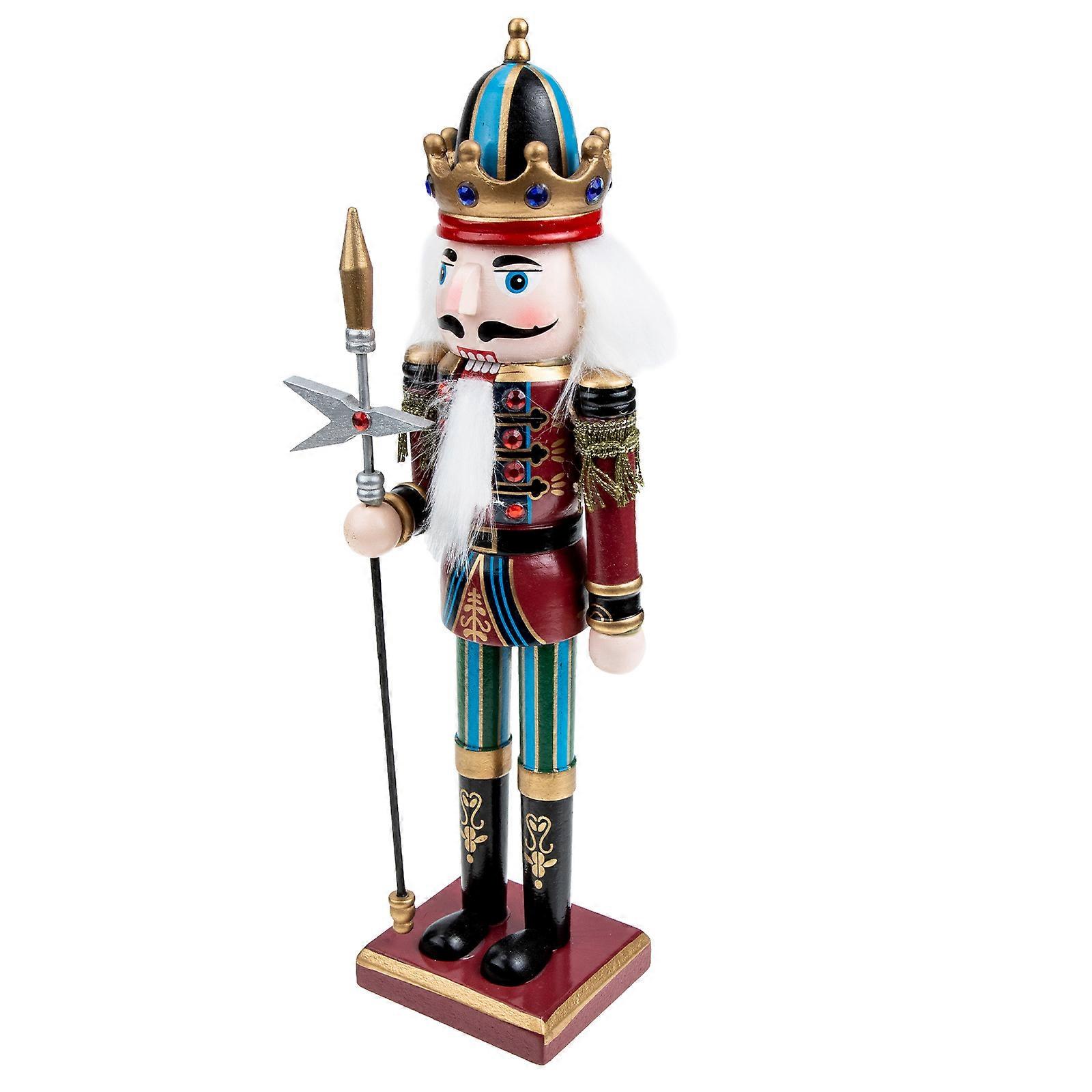 Nutcracker Puppet Wood Material Wooden Cartoon Soldier Nutcracker Adorn Desktop Creative Wood Puppet Ornament Home Decoration 1Set