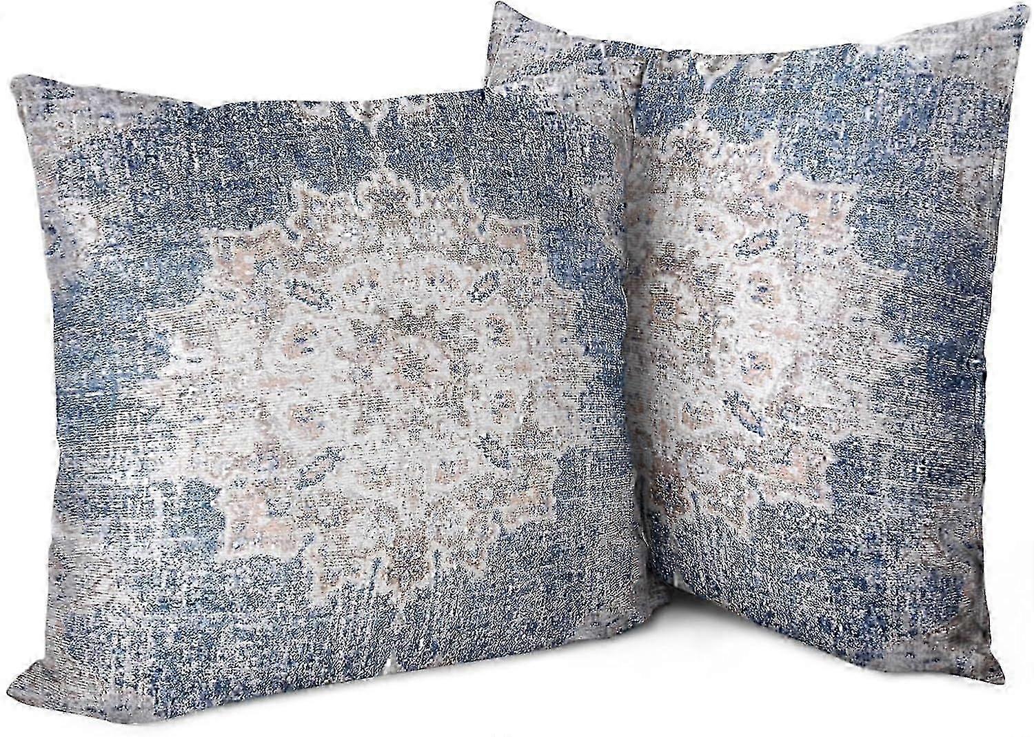 Boho Pillow Covers 20"x20" Set of 2 Vintage Persian Carpet Blue Bohemian Throw Pillow Case Soft Square Decorative Pillowcases for Home Decor Sofa Car