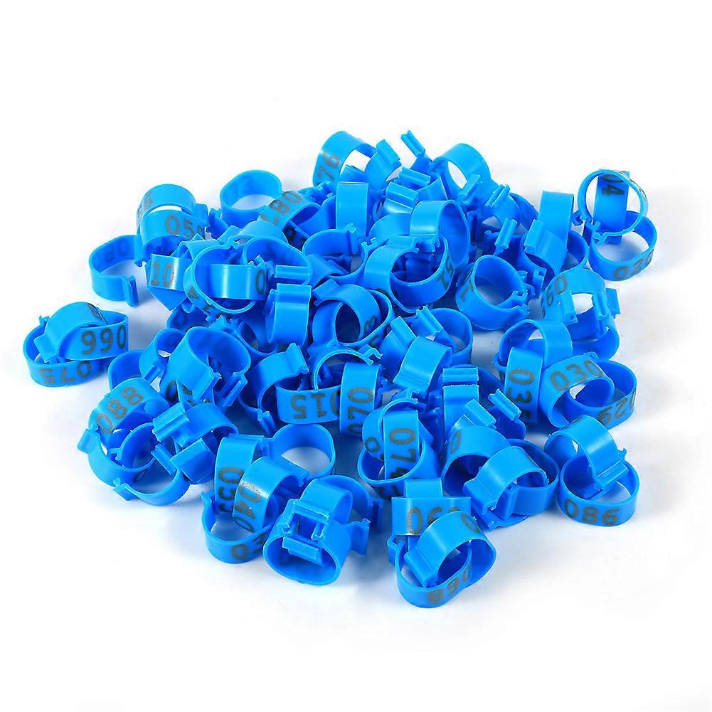 100PCS/Bag 16MM 001-100 Numbered Plastic Poultry Chickens Ducks Goose Leg Bands Rings(Blue)