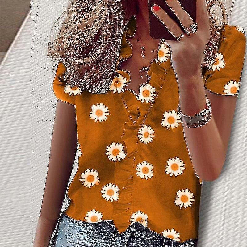 Pineapple Print Ruffle Top / Shirts