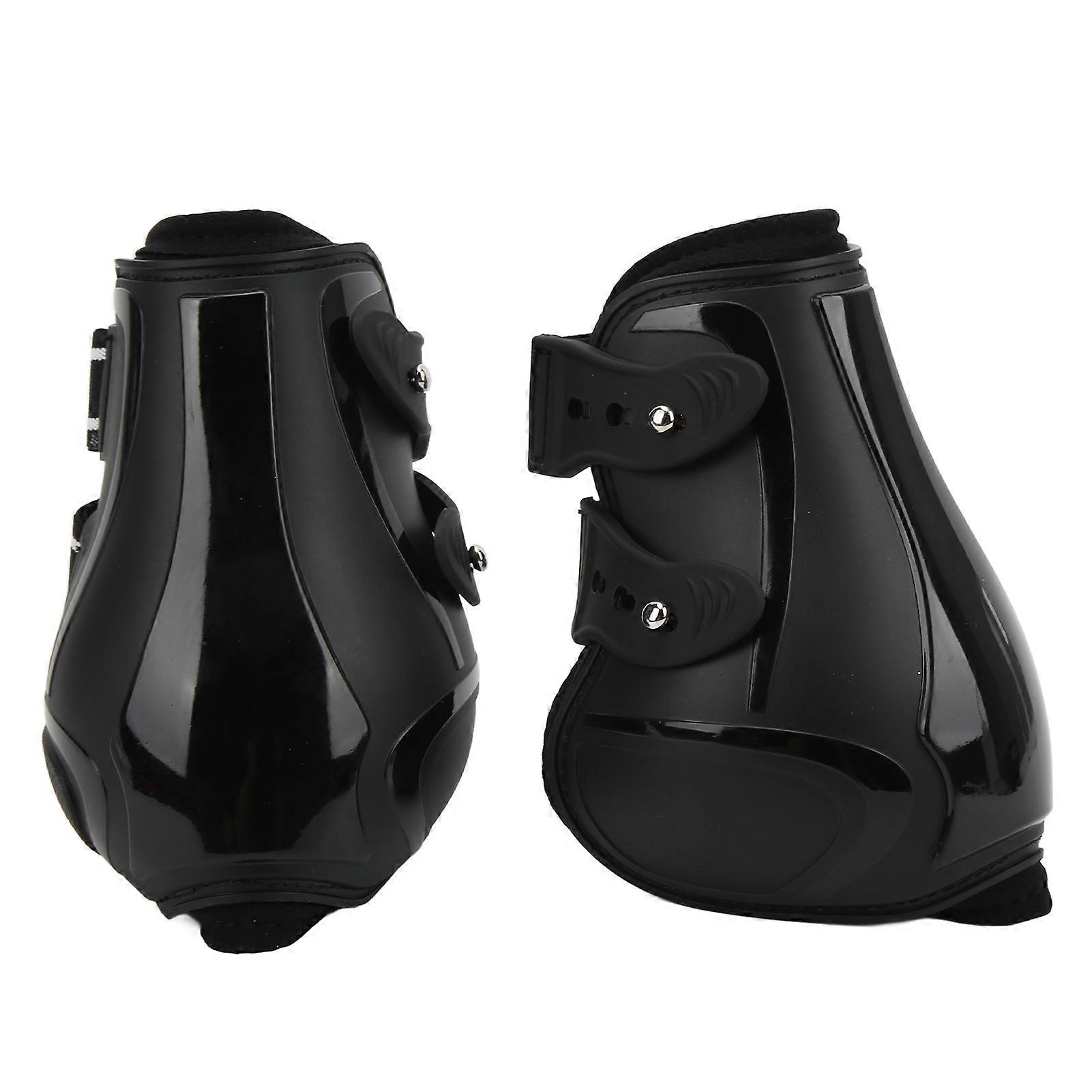 Horse Tendon Boots Set Soft Anti Slip Adjustable PU Shell Tendon Guard Boots for HorsesBlack Hind Legs L