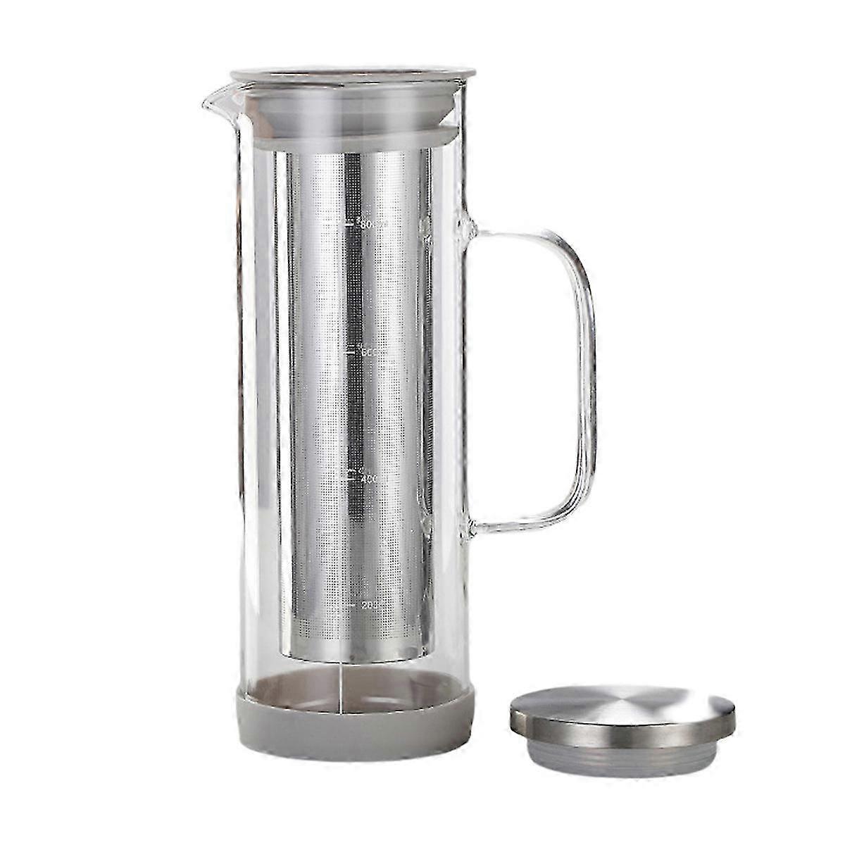 Cold Brew Coffee Maker Glass and Stainless Steel Iced Coffee Pitcher with Handle and Double Layer Filter