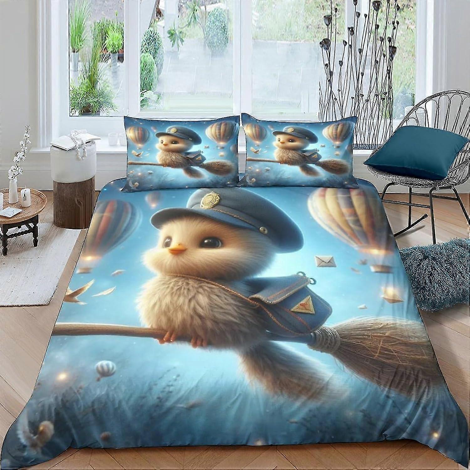 3D Bird Bedding Set, Soft Microfiber Quilt Cover with Pillowcases, Zipper Closure 3 Piece Set Double