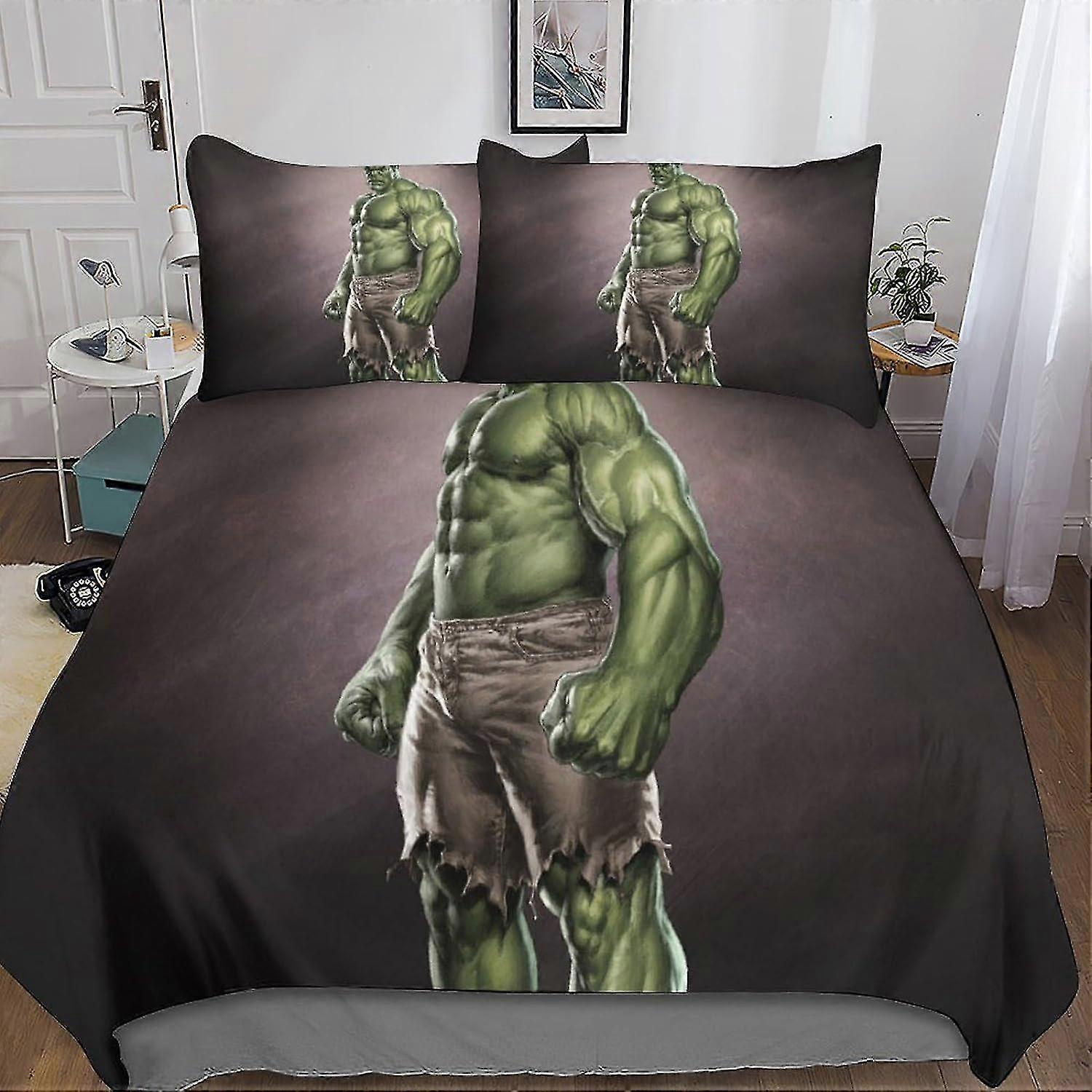 Double Bed Set with Hulk Print Super Soft Microfiber Duvet Cover with Zipper and Pillowcases Hypoallergenic Quilt Cover