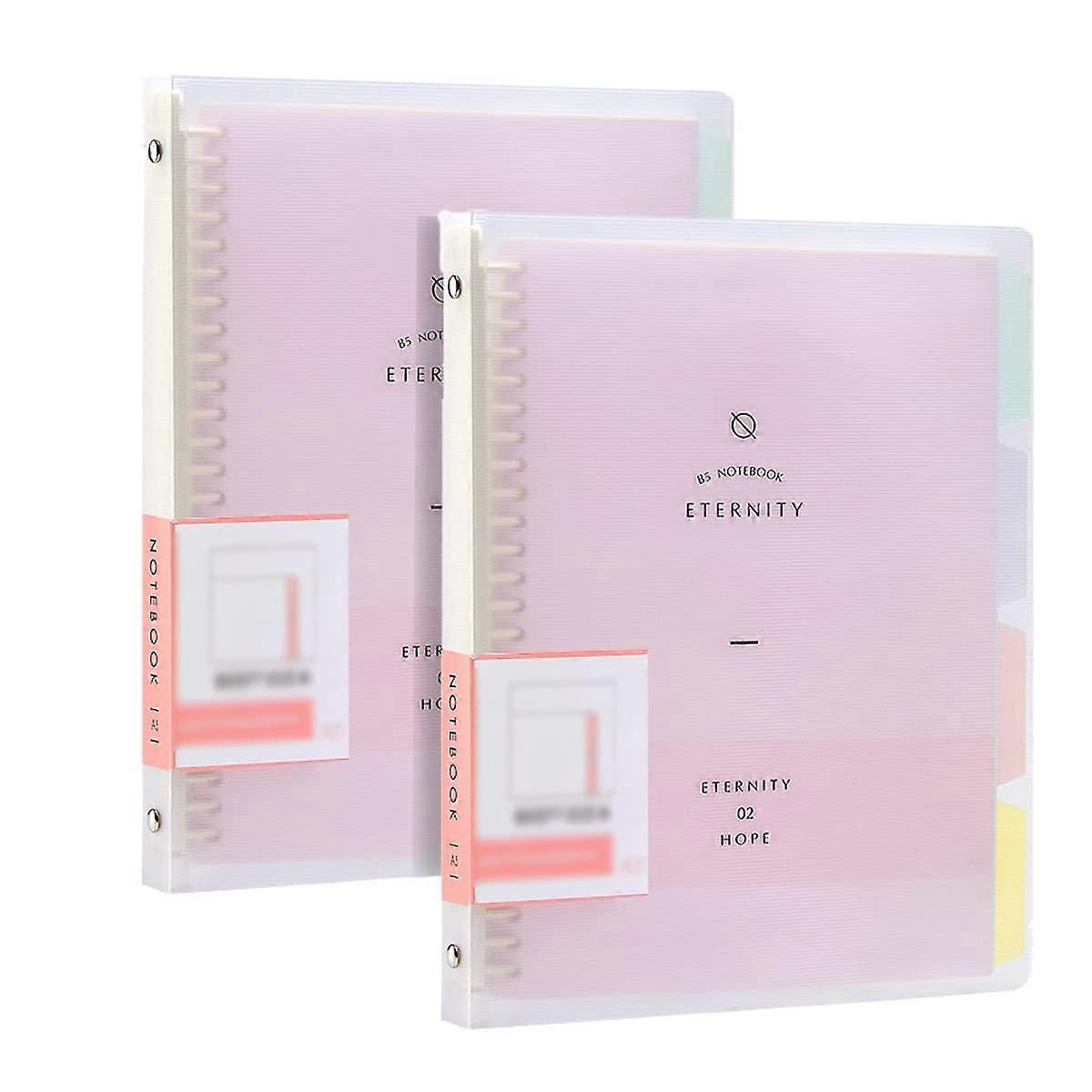 Pack of 2 A5 Spiral Dotted Notebook, PP Loose Leaf Notebook Translucent with FourColour Index Label