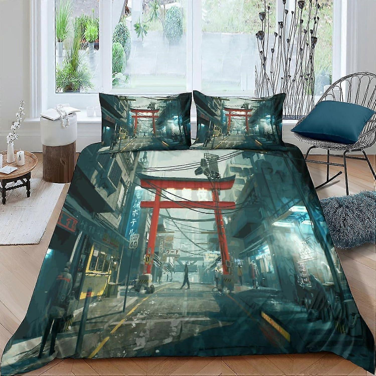 Cyberpunk 3D Effect Comforter Cover for Children and Adults, Printed Microfiber Duvet Cover Set with Pillow Cases, Quilt Bedding Set with Zi