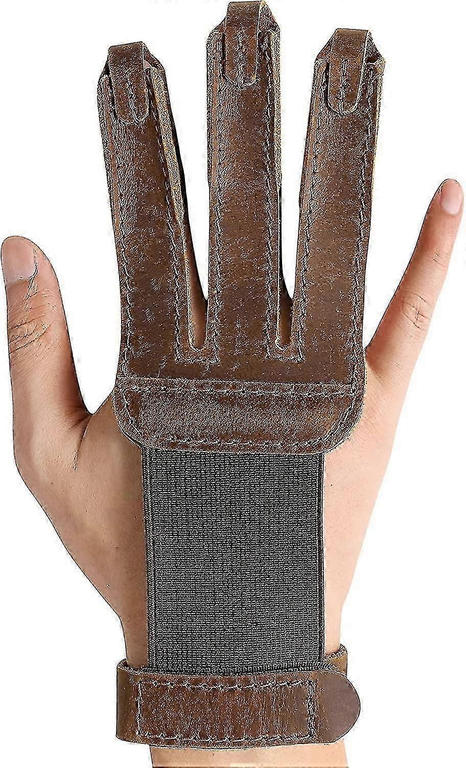 Bogenschießhandschuh, Dreifinger-Schutzhandschuh aus echtem Leder für Jugendliche und Erwachsene, Zubehör für Bogenschießausrüstung, Bogenschießhandschuh RS71, Braun