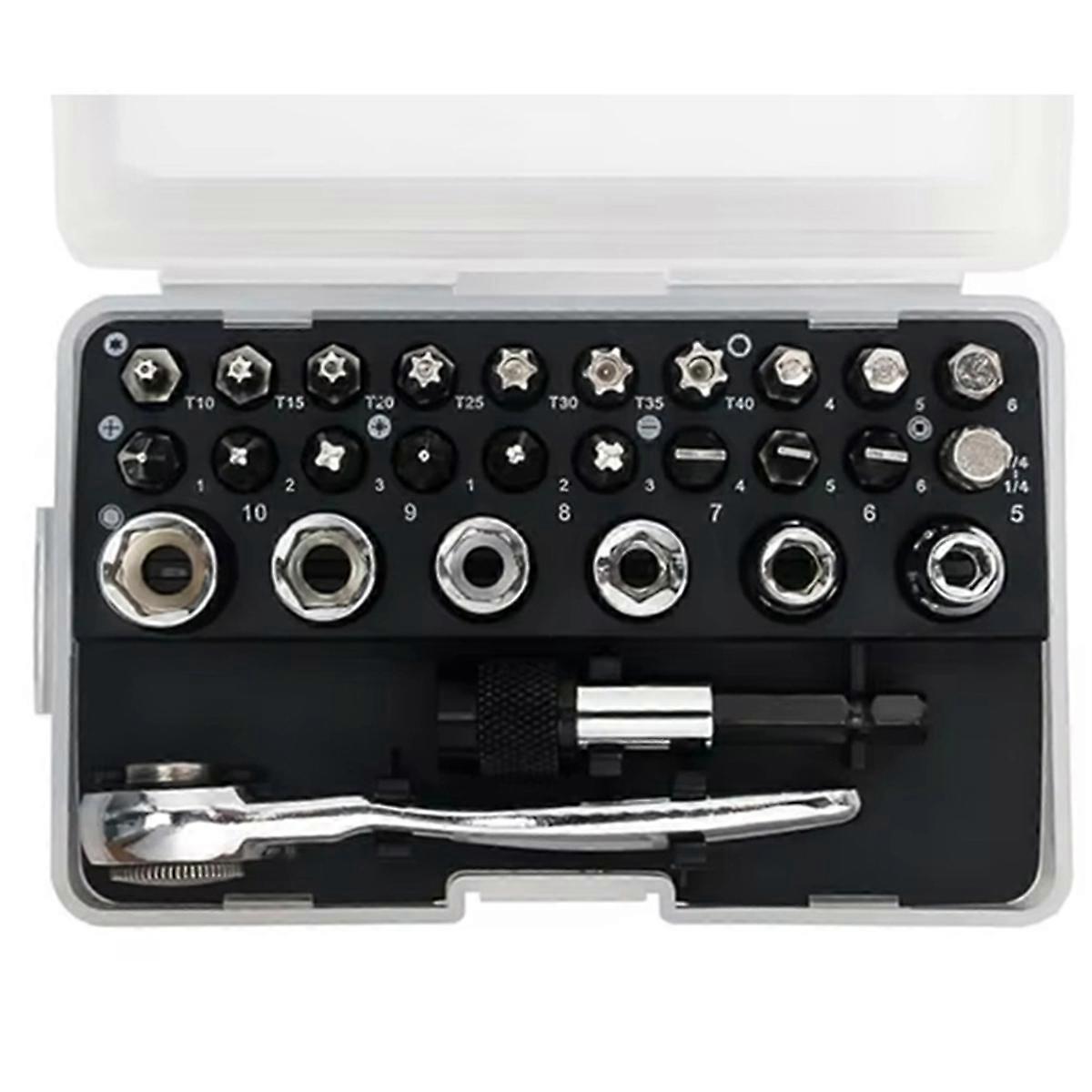 28 in 1 Mini Ratchet Wrench Set with Right Angle Offset 1/4 Inch 72 Tooth Screwdriver Handle Magnetic Torx Bit