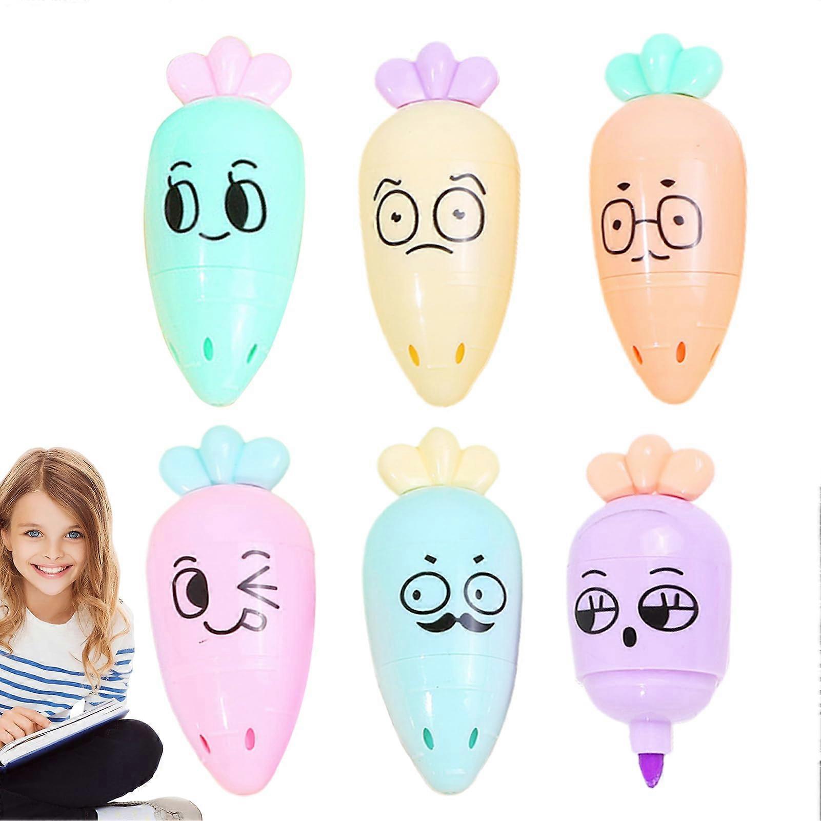 Text Highlighters  6Piece Set  Bright Colors, Chisel Tip, QuickDrying