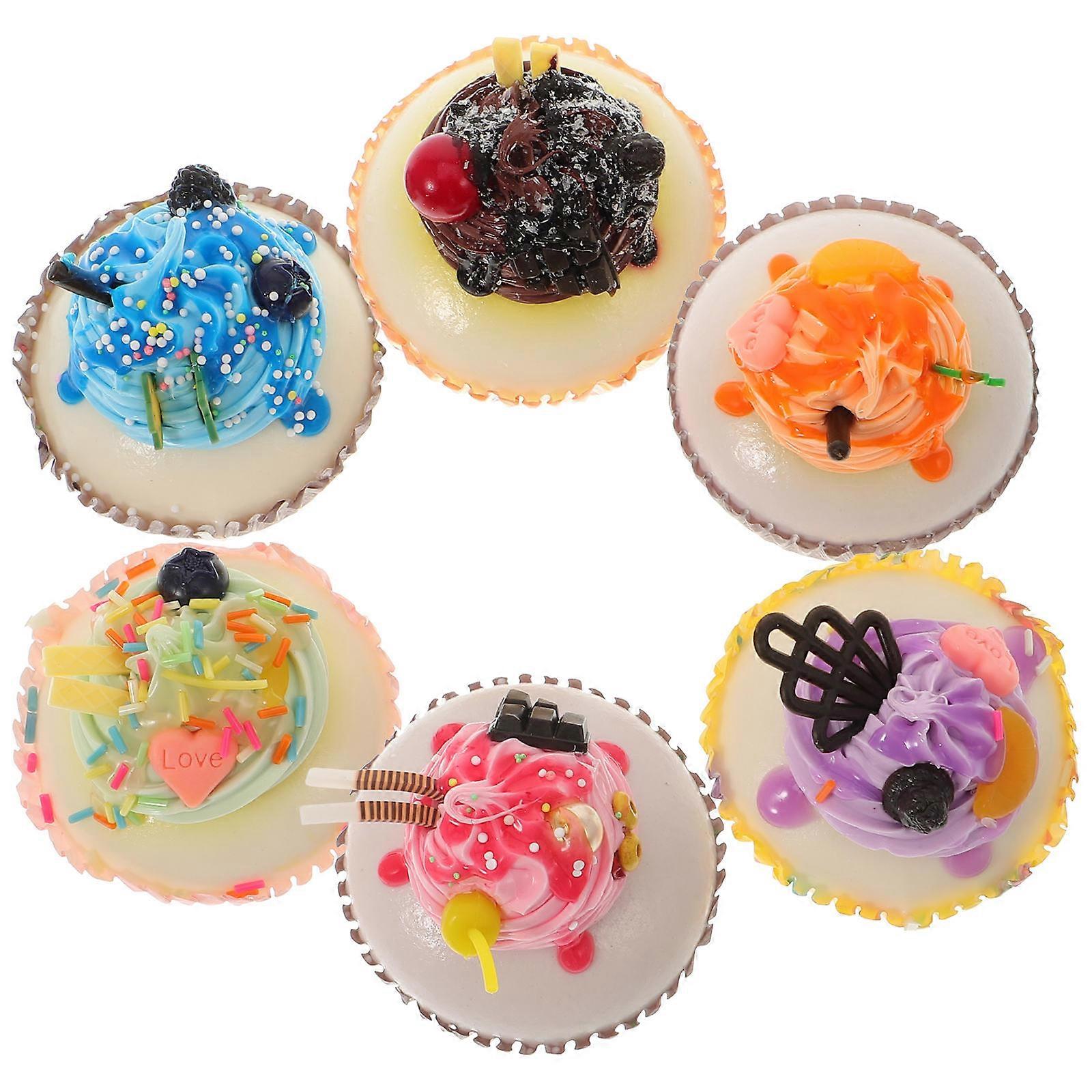 Simulation Cupcake Drawing Facsimile Items Cake Shop Model PVC Material Realistic Style 6Pcs
