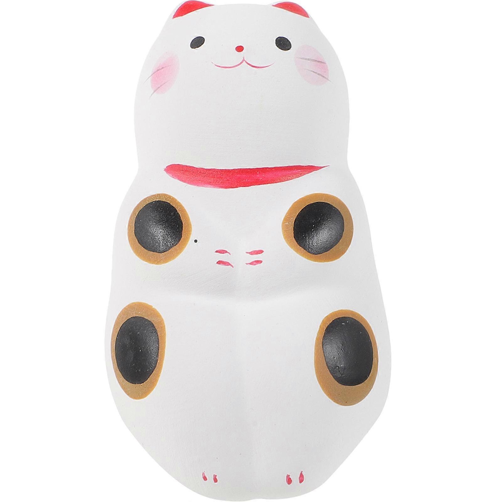 Fortune Cat Shaped Decor Small Cat Statue Desktop Ceramic Material Cat Figurine Living Room Office Desktop 1Pack