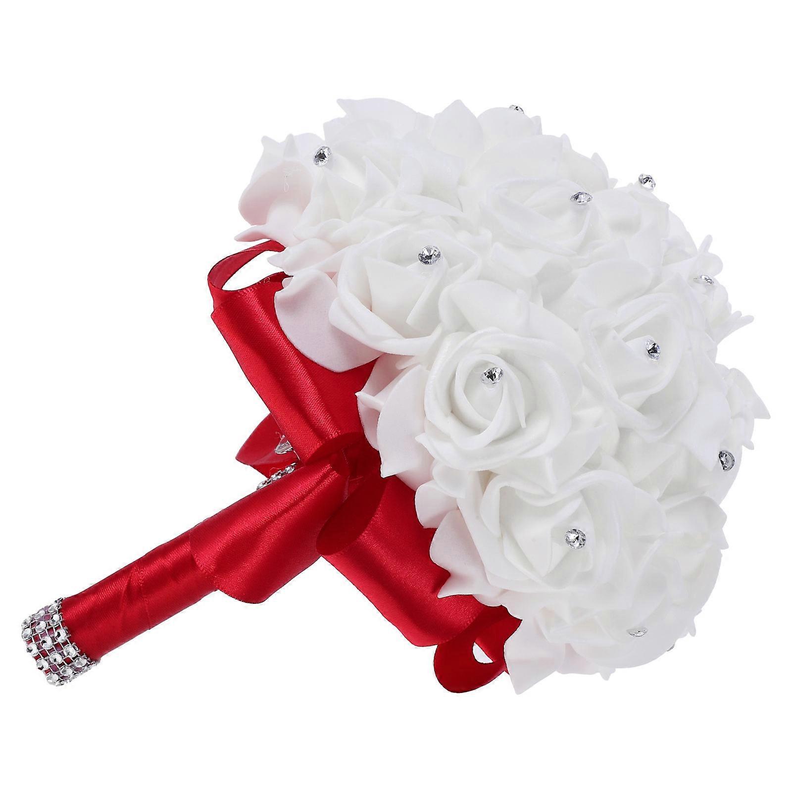 Fake Flower Bouquet Simulation Bouquet Bride Holding Flower Wedding Ceremony Assorted Color Rhinestone 1Pcs