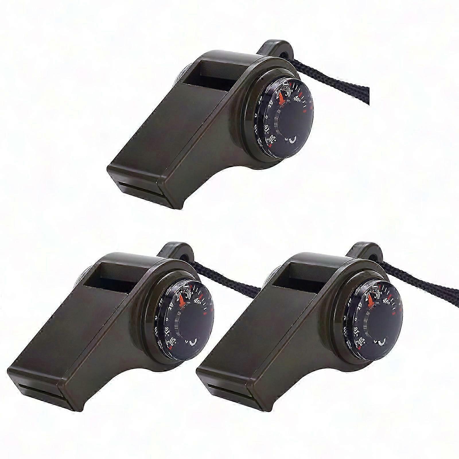 3Pcs Emergency Whistle With Compass & Thermometer