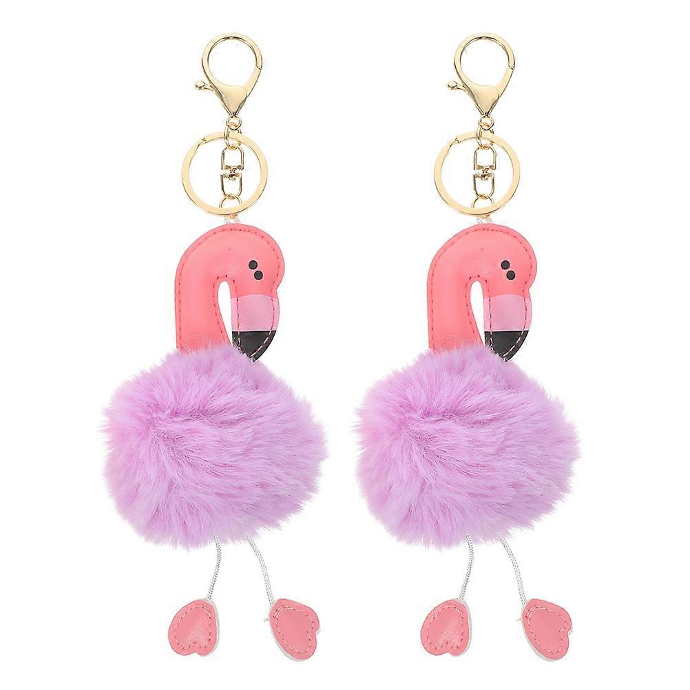 Flamingo Keychains with Pom Pom Stylish Durable Animal Key Rings for Backpacks and Purse Decorations 2pcs Set for Women