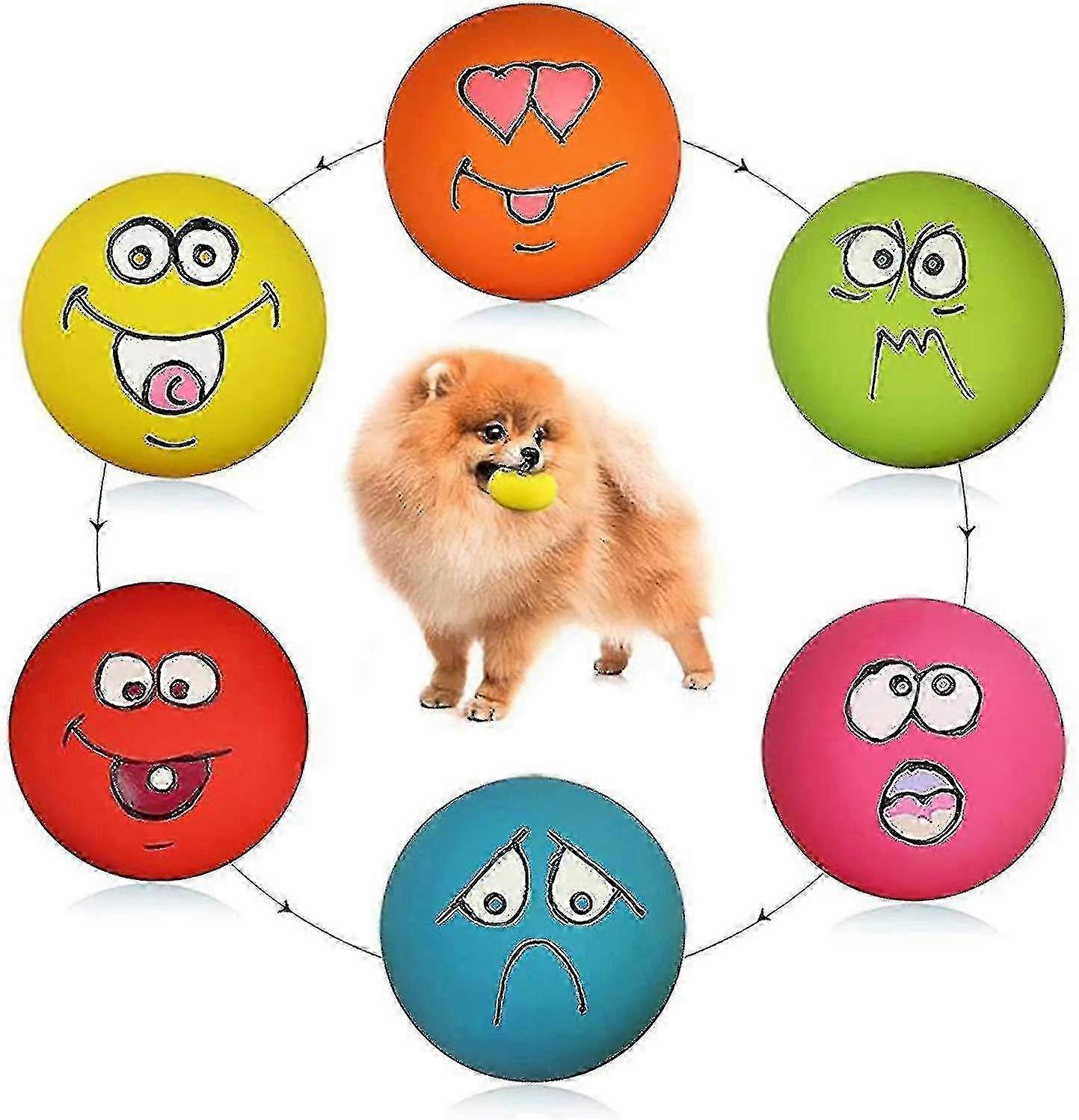 Interactive Latex Rubber Dog Squeak Toys, 6 Pack Soft Bouncy Fetch Egg Shape Pet Balls