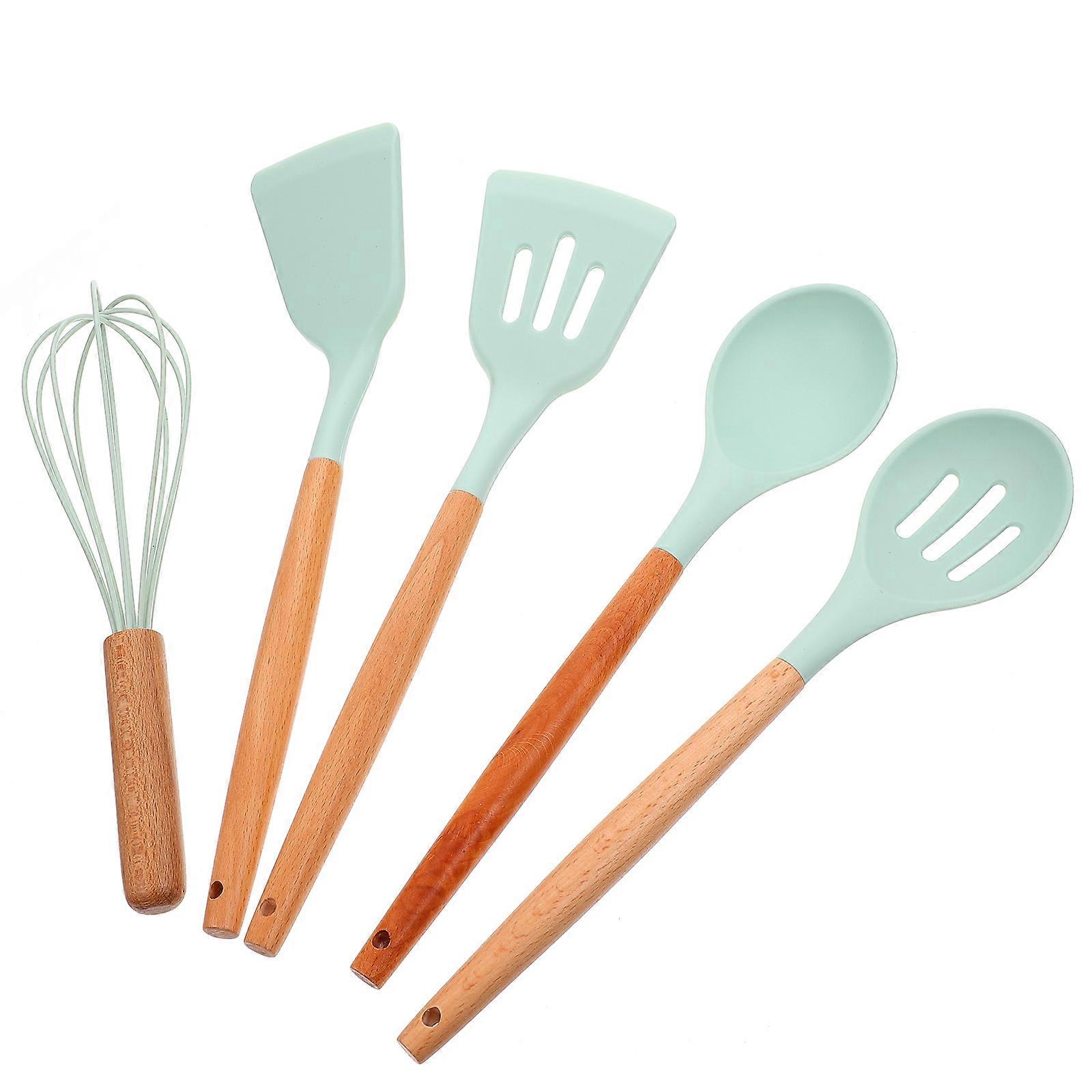 Green Silicone Cooking Utensils 5 Piece Set for Home Use Easy to Clean Non-stick