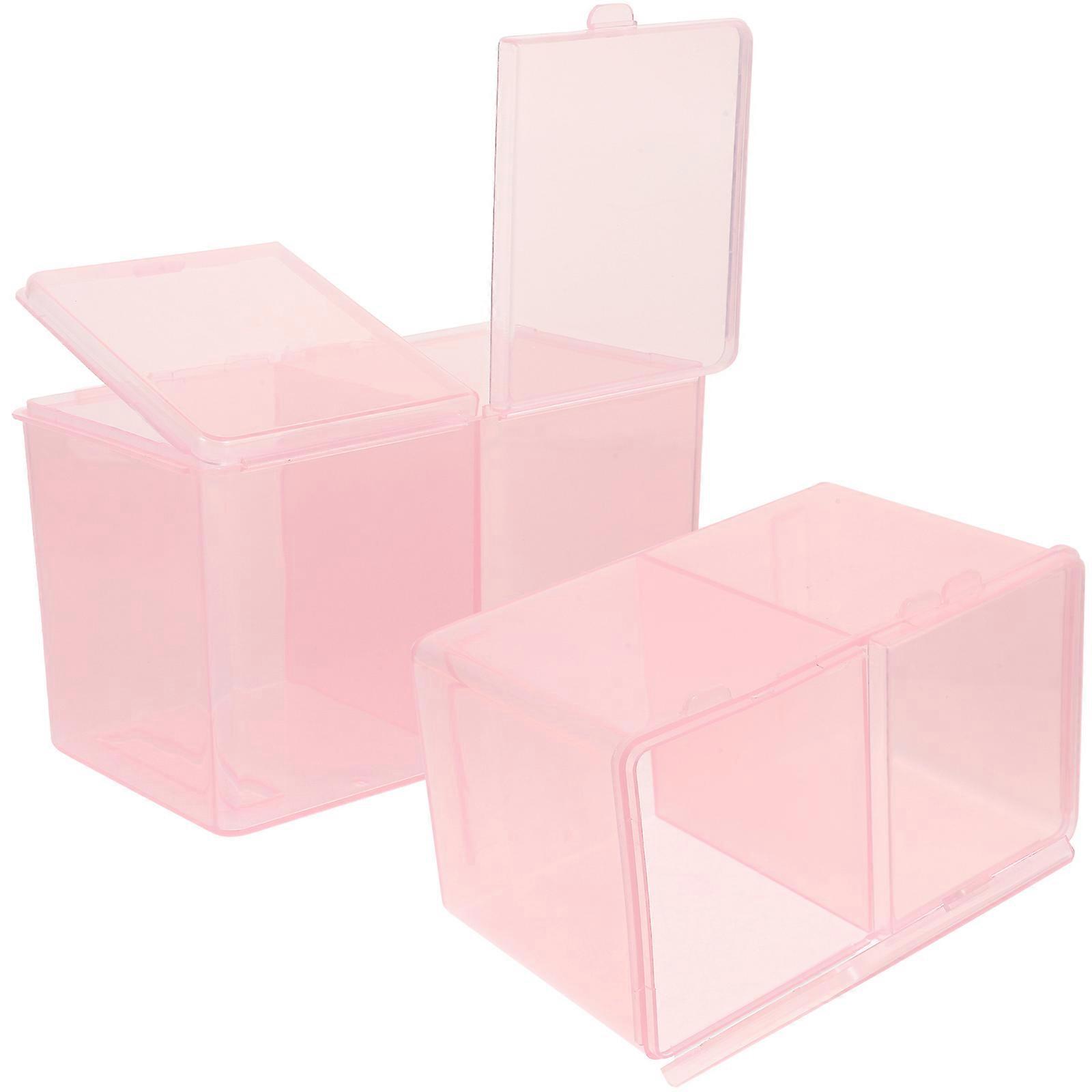 Pink Dustproof Cosmetics Storage Box for Cotton Swabs Made of Durable with Transparent Design 2pcs