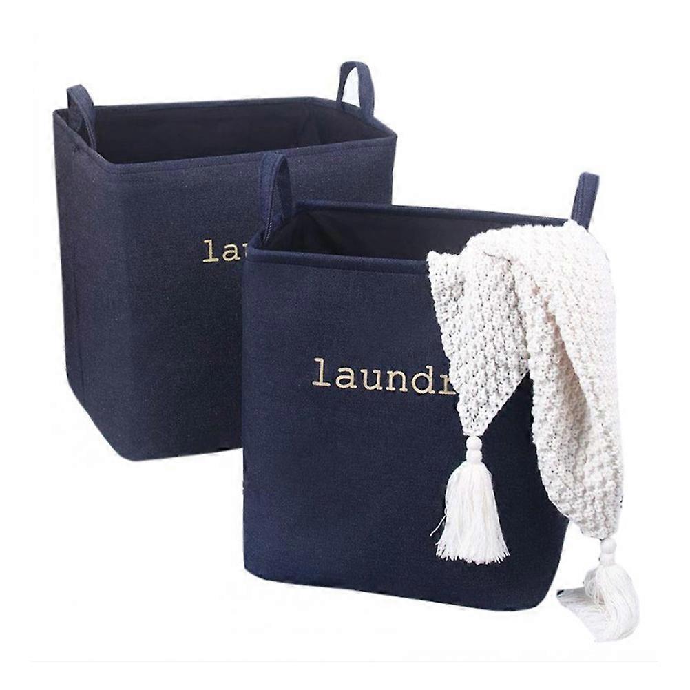 Cotton and Linen Laundry Storage Basket for Home Use Blue Large Capacity Foldable 75L