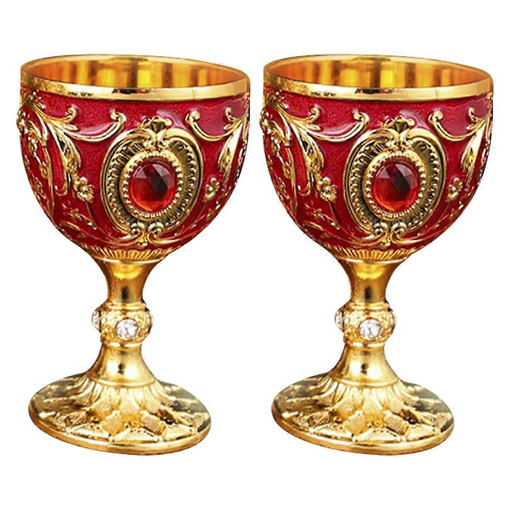 Retro Whiskey Cup for Outdoor Use Made of Aluminum Alloy Red Color Portable and 2 Pieces