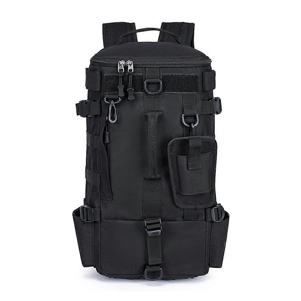 Fishing gear backpack, fishing rod holder bag with rod holder, outdoor, waterresistant, storage bag for fishing equipment, black
