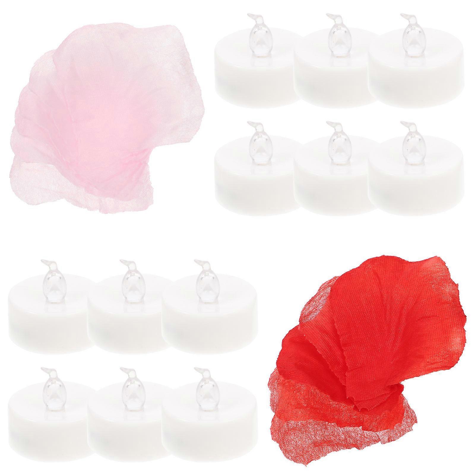 Set of LED Tea Light Candles with Rose Petals Romantic Wedding Decor for Proposals and Special Occasions, Battery Operated Flameless Warm White