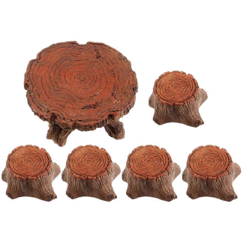 Fairy Garden Decoration Tree Stump Table and Chairs in Resin Brown Color for Home Use 1 Set