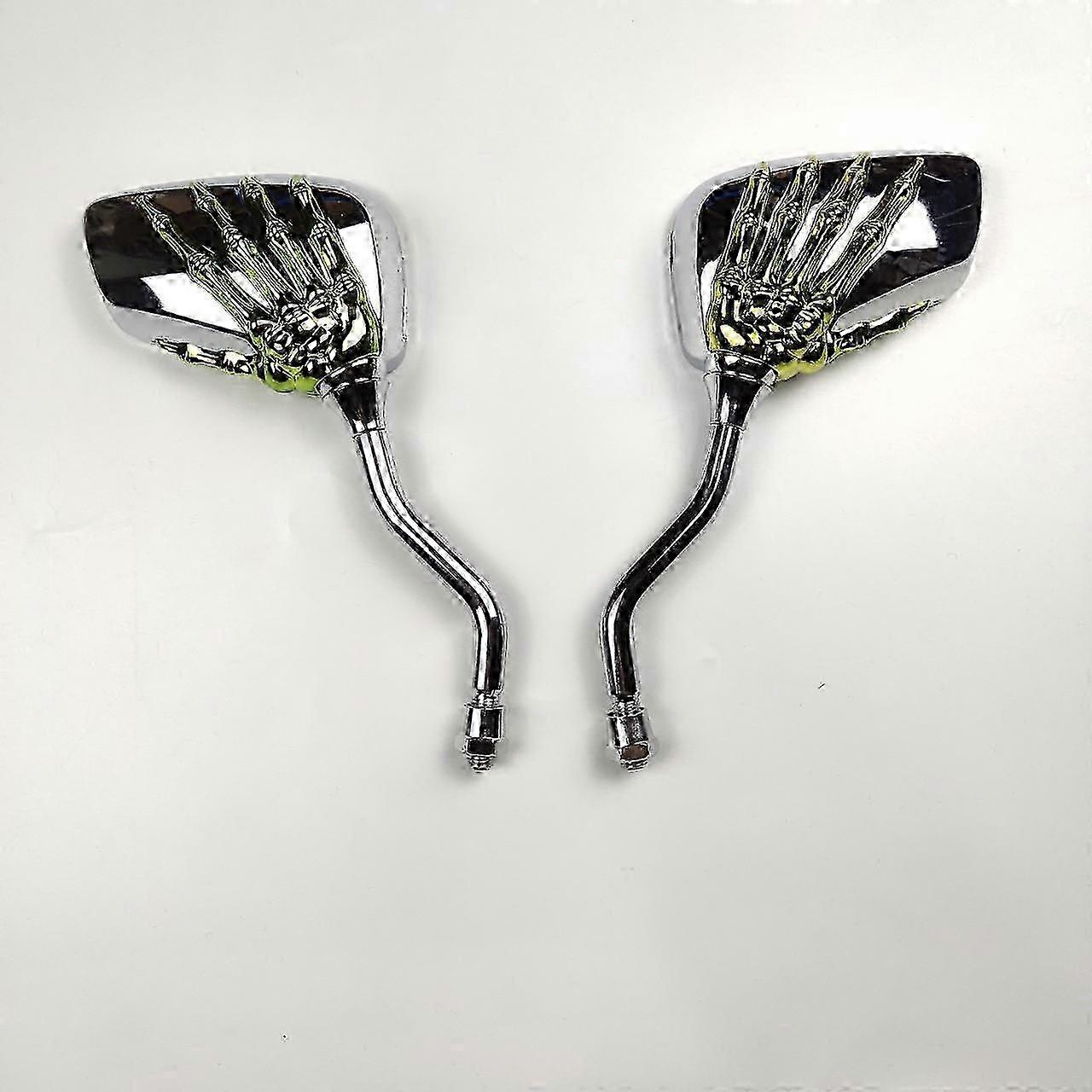 Motorcycle rearview mirror with chrome skeleton skull design for universal bikes