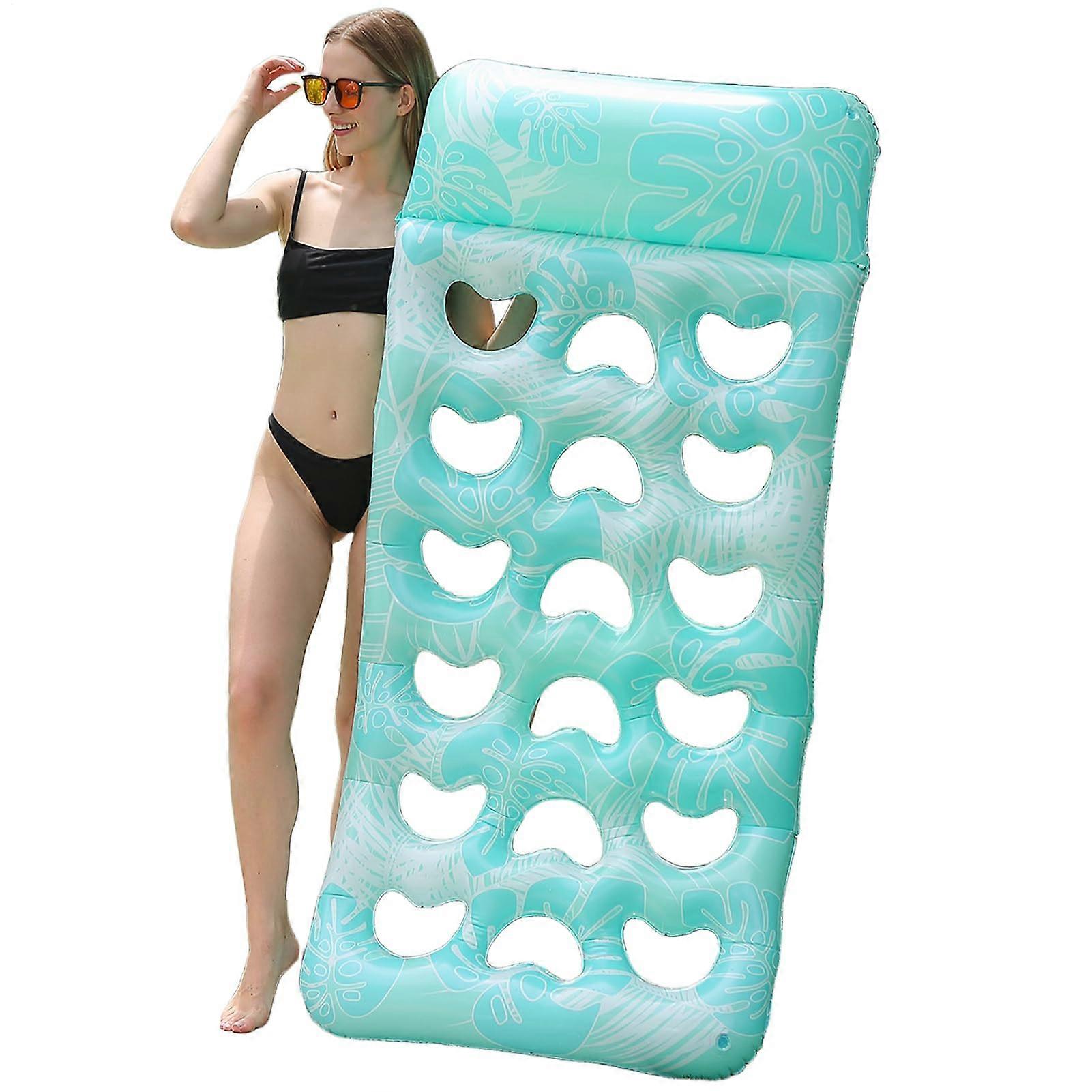 Inflatable pool float, sun lounger with headrest – UVresistant floating bed for pool, beach, backyard, party, light blue