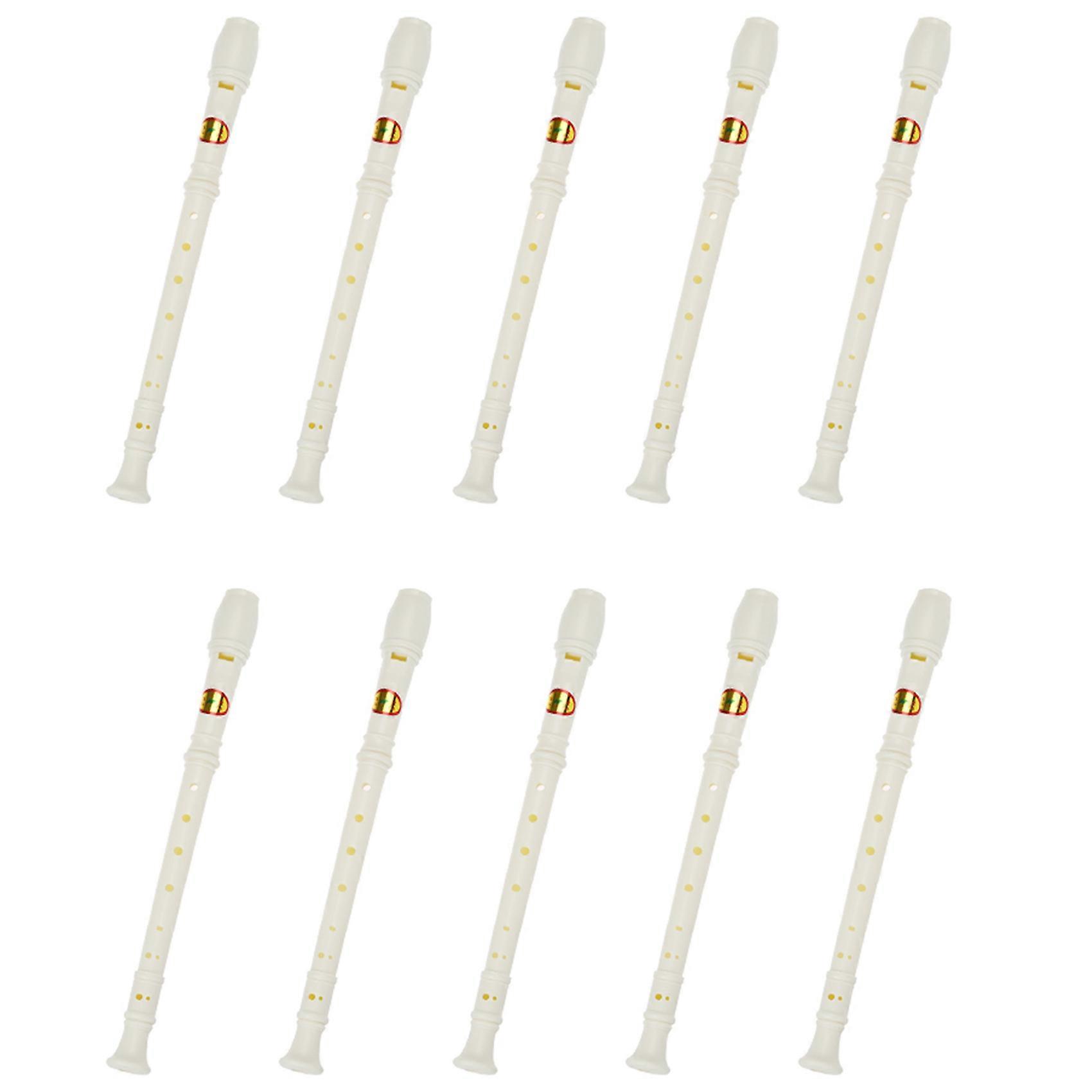 10X Students creamy-white Plastic 8 Holes Flute Recorder W Cleaning Stick