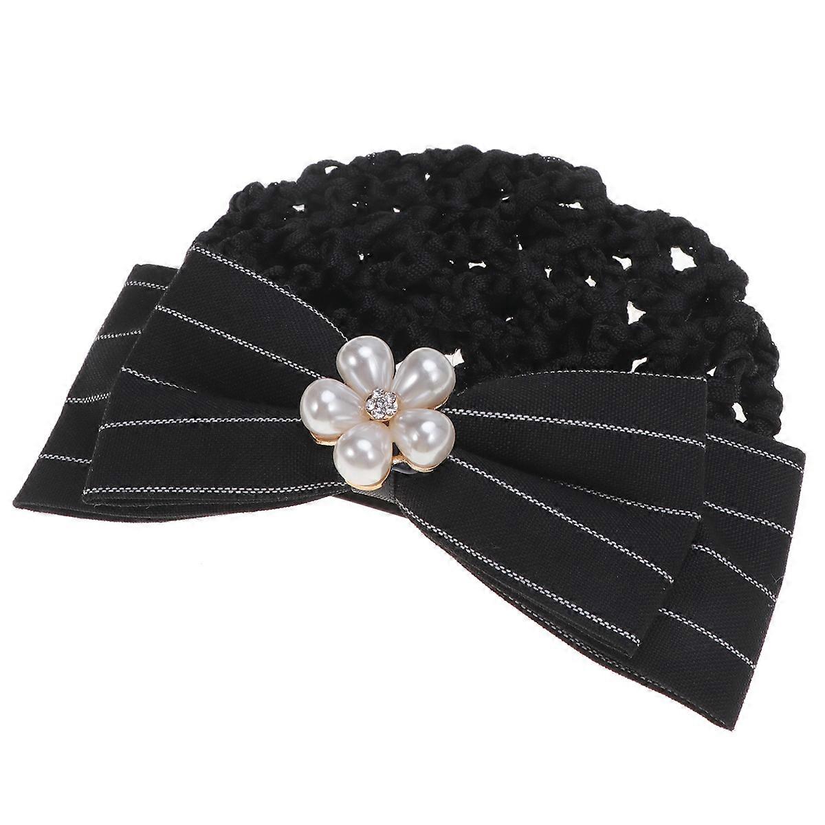 Pearl Studded Hair Net Stylish Bowknot Design for Hair Accessories Use Striped 1Pack