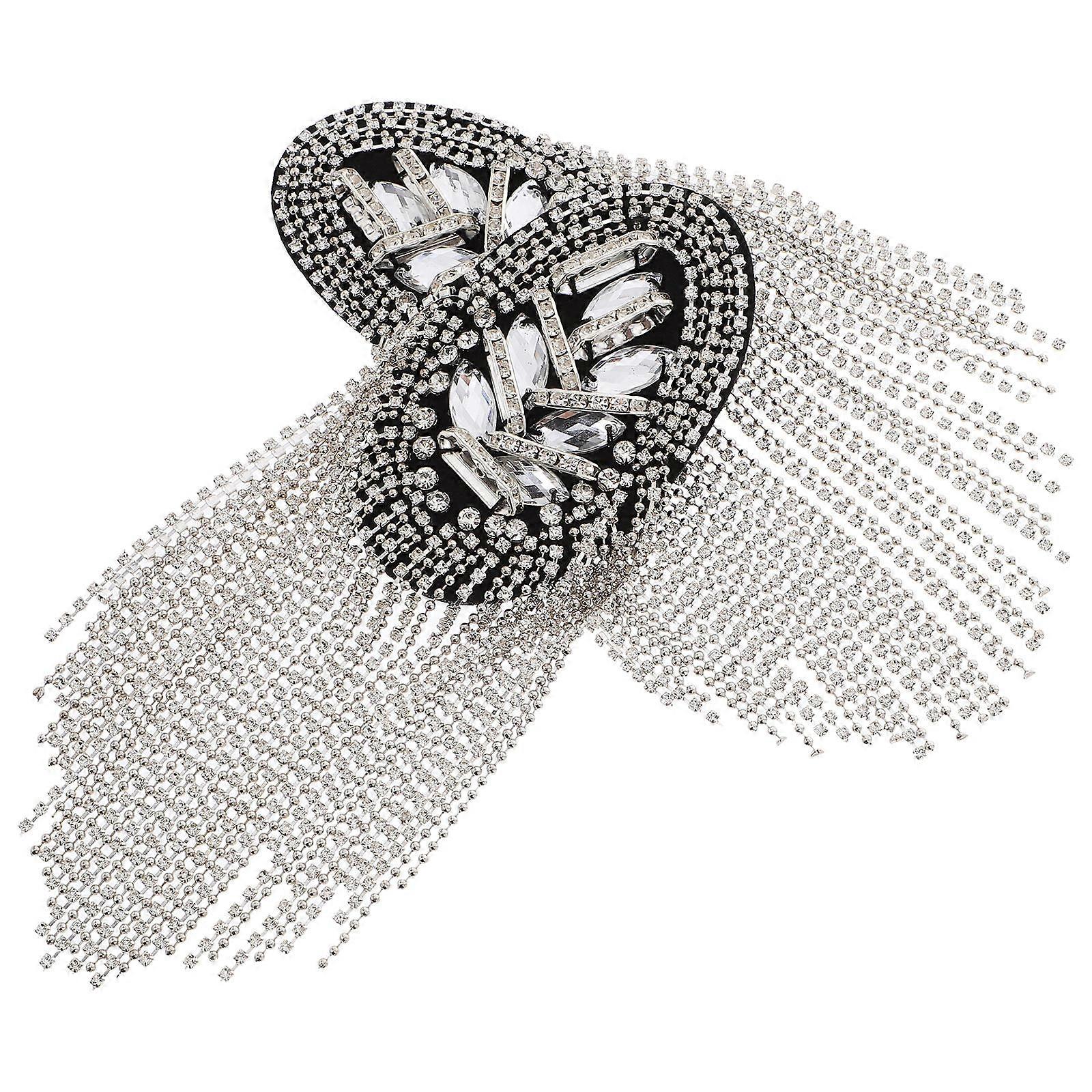 Here's a refined and professional product description for your item:
**1 Pair Silver Tassel Epaulets – Durable Rhinestone Shoulder Boards for