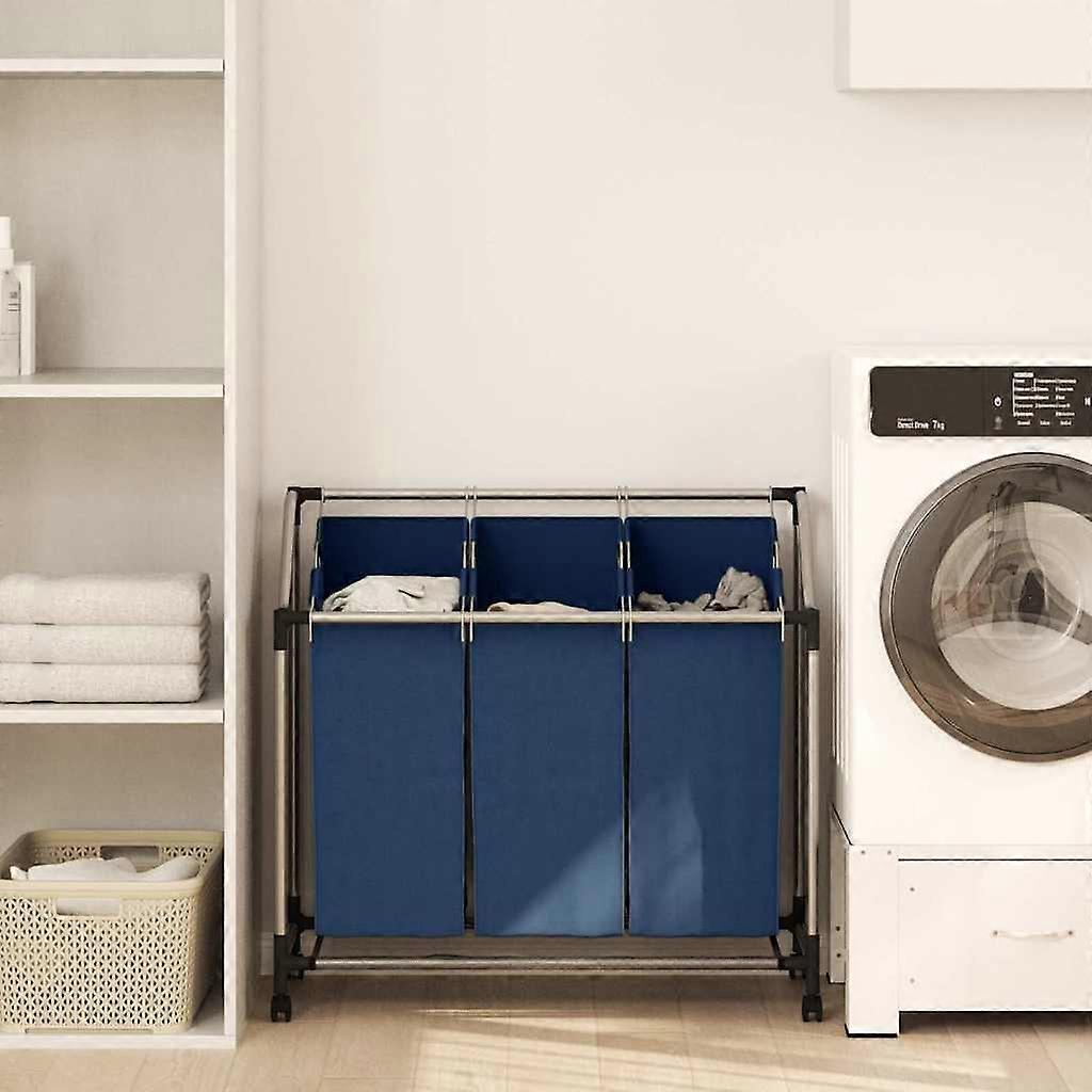 Laundry Sorter with 3 Pockets Blue Steel