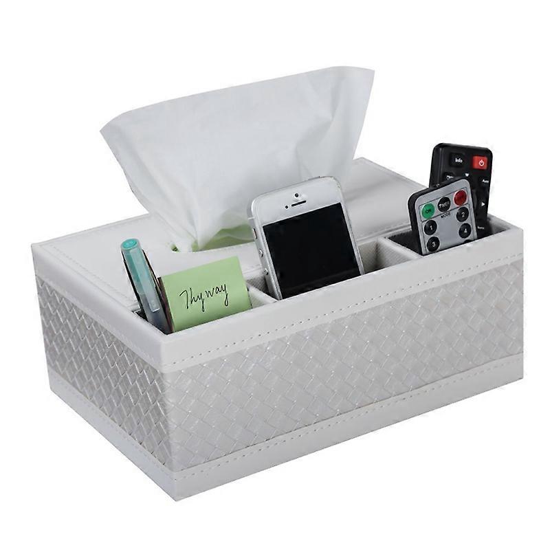 Multifunctional PU Leather Pen Pencil Remote Control Tissue Box Cover with Handle Desktop Storage Box Container for Home and Office Use (W