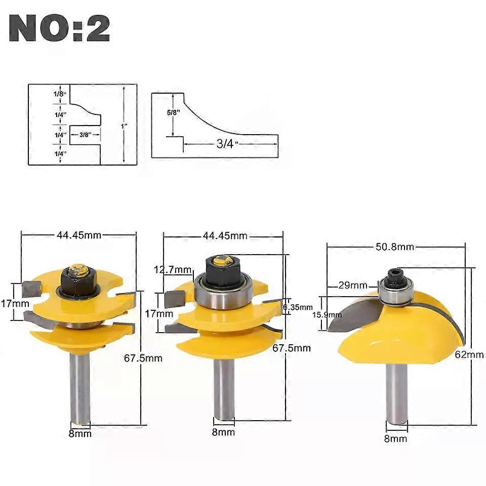 8mm Shank high quality Raised Panel Cabinet Door Router Bit Set - 3 Bit Ogee Woodworking cutter woodworking router bits