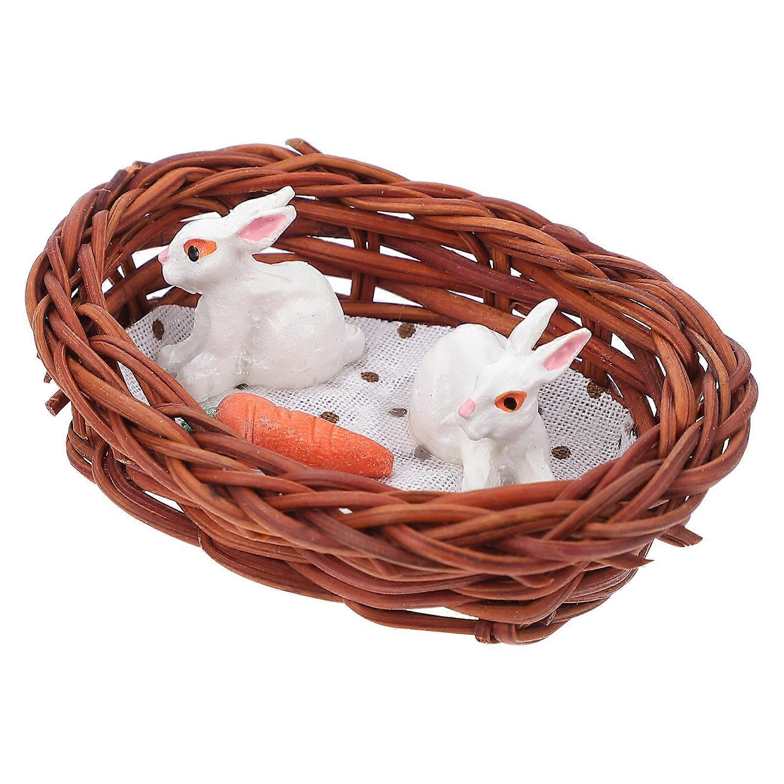 Mini Animal Figurine Playset Playing House Rattan Rabbit Nest Adorn Toy House Brown 1Pack